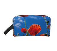 Poppies on Blue Sky Print Travel Makeup Portable Cosmetic Organizer Pouch Large Bag Capacity Storage Bag