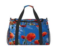 Poppies on Blue Sky Print Versatility Ample Space Travel Bag Elegante borsa funzionale per attività all'aperto
