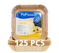 PoPproduct®, carta friggitrice ad aria, impermeabile, antiaderente, resistente, 125 pezzi Carta Air Fryer Quadrata 20-24 Cm | Ideale per Cosori, Cecotec E Altro | Air Fryer Paper