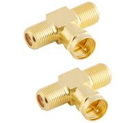 POPPSTAR 2x Adattatore con forma a T per SAT TV coassiale (2x spine F su 1x presa F), Adattatore F separatore antenne per cavi coassiali - cavi antenna, contatti in oro