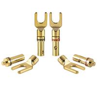Poppstar 4x capicorda High End, prese a forcella per la connessione elettrica di cavi altoparlanti, per cavi di sezione fino a 4 mm², in oro 24k