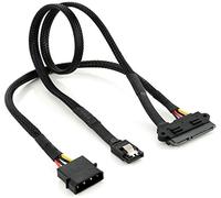 POPPSTAR Cavo Sata Dual Power 50 cm - cavo combinato (cavo dati Sata 3 7-pin per trasmissione dati & cavo alimentazione 4-pin Molex a 15-pin S-ATA), sleevato, nero