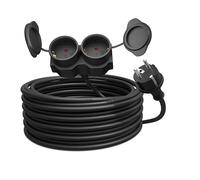 Poppstar Prolunga 10m, IP44, 3500W, con doppia presa da esterno (prolunga elettrica per esterno con 2 prese), nero