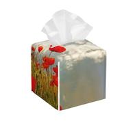 Poppy Meadow con papaveri e riflessi arcobaleno nell'aria, Magico cielo, Concetto di felicità, Portafazzoletti quadrato in pelle - Organizer decorativo di alta qualità per mobiletto del bagno, comodin