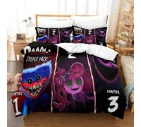 Poppy Playtime 3D Stampa Digitale Horror Games Cartoon Copripiumino 3 Pezzi Set Copripiumino E Federe Con Cerniera Microfibra Morbido Set Di Biancheria Da Letto Per Bambini Single(140x200cm)