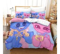 Poppy Playtime Set Copripiumino 3 Pezzi 3D Stampa Digitale Cartone animato traspirante Copripiumino Set Di Biancheria Da Letto E Federe Microfibra Morbido Con Cerniera Per Bambini Single(140x200cm)