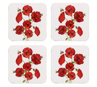 Poppy Sottobicchieri Stoviglie Set Di 4 con Sughero Indietro
