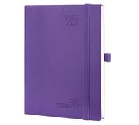 POPRUN Agenda 2025 2026 Settimanale Verticale 22 x 16,5 cm, Diario Scuola 17 Mesi da Ago.2025 a Dic.2026, Portapenne Autoadesivo, Copertina Morbida in Pelle Vegana e Carta Spessa da 80 GSM, Viola