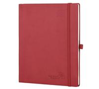 POPRUN Agenda 2025 2026 Settimanale Verticale 26,5 x 21,5 cm, Diario Scuola 17 Mesi da Ago.2025 a Dic.2026, Portapenne Autoadesivo, Copertina Morbida in Pelle Vegana e Carta Spessa da 80 GSM, Borgogna