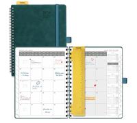 POPRUN Agenda 2026 2027 Mensile 22 x 16,5 cm, Spirale Planner Scuola 18 Mesi da Lug.2026 a Dic.2027, Copertina Morbida in Pelle Vegana,Righello Segnalibro,Carta Spessa da 100 GSM, Verde Mare Profondo