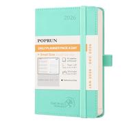 POPRUN Agenda 2026 Giornaliera Piccola, 16 x 10,5 cm, Copertina Morbida, Daily Planner 2026 Tascabile con Portapenne Autoadesivo e Nastro Segnalibro, Carta Spessa da 70 GSM, Verde