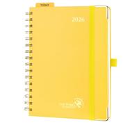 POPRUN Agenda 2026 Settimanale Verticale Spirale 21,5 x 16 cm, Copertina Rigida, Planner 2026 A5 con Righello in Plastica, Carta Spessa da 100 GSM, Giallo Chiaro