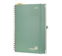 POPRUN Agenda 2026 Settimanale Verticale Spirale 21 x 30,2 cm, Copertina Rigida, Planner 2026 A4 con Righello in Plastica, Carta Spessa da 100 GSM, Verde Mezzanotte