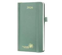 POPRUN Agenda Settimanale 2026 Piccola 16,5 x 9 cm, Copertina Rigida, Planner 2026 Tascabile con Nastro Segnalibro, Carta Spessa da 80 GSM, Verde Mezzanotte