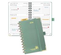 POPRUN Agenda Settimanale 2026 Piccola Spirale 16 x 10,5 cm, Copertina Rigida, Agenda 2026 Tascabile con Angolo di Protezione in Oro, Carta Spessa da 100 GSM, Verde Mezzanotte