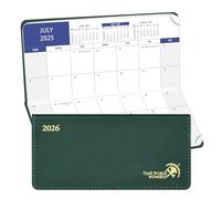 POPRUN Calendario mensile tascabile 2025-2026, dimensioni sottili 8,3 x 17,1 cm, agenda mensile piccola 18 mesi con angoli strappabili per borsa, copertina morbida in pelle PU, verde foresta