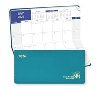POPRUN Calendario mensile tascabile 2025-2026, dimensioni sottili 8,3 x 17,1 cm, agenda mensile piccola 18 mesi con angoli strappabili per borsa, copertina morbida in pelle PU, verde pacifico