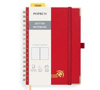 POPRUN Quaderno a Spirale con Puntini, Taccuino A5 con Copertina Rigida, 141 pagine Numerate, Schede Indice, 8 Fogli Perforati, Carta Spessa 120 GSM, Rosso