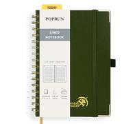 POPRUN Quaderno a Spirale con Righe, Taccuino Classica A5 con Copertina Rigida, 141 Pagine Numerate e Etichette Autoadesive, Carta Spessa 120 GSM, Verde Oliva