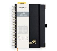 POPRUN Quaderno a Spirale con Righe, Taccuino Classica A5 con Copertina Rigida, 141 Pagine Numerate e Etichette Autoadesive, Carta Spessa 120 GSM, Nero (BK)