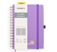POPRUN Spiral Notebook A5, Taccuino a Quadretti con 141 Pagine Numerate, Quaderno con Etichette Autoadesive e 8 Fogli Staccabili, Carta Spessa 120 GSM, Viola Chiaro (TJ)