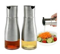 POPSKEETER Set di 2 dispenser per olio d'oliva e aceto in acciaio inox, 300 ml, set da 2 dispenser per olio d'oliva e vinegar