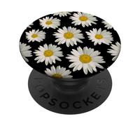 PopSockets Bianco Margherita Fiori Bianchi Sfondo nero PopGrip: Impugnatura per Telefoni Cellulari e Tablet Intercambiabile