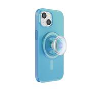 PopSockets Custodia per iPhone 15 con impugnatura e scivolo compatibile con MagSafe, custodia per iPhone 15, compatibile con ricarica wireless, blu opalescente