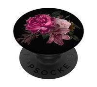 PopSockets Fiore rosa viola sfondo nero floreale rosa botanica PopGrip Intercambiabile
