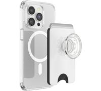 PopSockets: PopWallet + per MagSafe - Anello Adattatore per MagSafe Incluso - Porta Carte con Top Intercambiabile Integrato per Smartphone e Custodie - White Clear