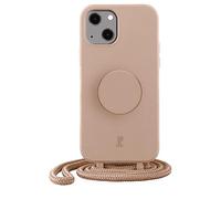 PopSockets x Just Elegance Custodia per iPhone - Necklace Case - Custodia compatibile con iPhone 14 da 6,1" - Custodia protettiva per iPhone con cordoncino rimovibile e supporto per dita (albicocca)
