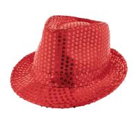 Popstar Cappello con paillettes - Cappello da festa con glitter in molti colori per carnevale, feste a tema, palcoscenico e costume (rosso)