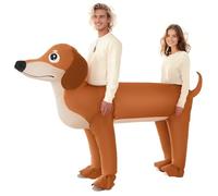 Poptrend Costume gonfiabile da bassotto per adulti, costume gonfiabile per doppio cane, costume per Halloween, bassotto, unisex, divertente costume per feste in maschera