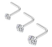 Popuhoops 3 piercing da naso in acciaio chirurgico 316L, 22 g/20 g/18 g, con zirconia cubica, a forma di L, piercing per il naso, 2 mm, 2,5 mm, 3,0 mm, con zirconia cubica, per donne e uomini, 6.5mm