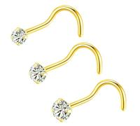 Popuhoops 3 piercing da naso in acciaio chirurgico 316L, 22 g/20 g/18 g, piercing a vite per il naso, 1,5 mm, 2 mm, 2,5 mm, con zirconia cubica, per donne e uomini, Acciaio inossidabile Lega di