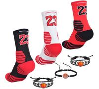 Popuid 3 paia di calzini da basket Elite, 23 calzini sportivi da uomo con braccialetti con lacci, regalo per fan delle stelle della lega (MJ-23), Mj-23, 6-12