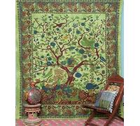 Popular Handicrafts Arazzo con albero della vita hippie bohémien psichedelico intricato disegno floreale indiano copriletto da appendere alla parete, 230 x 215 cm, verde