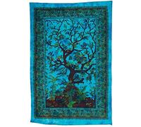 Popular Handicrafts Arazzo con albero della vita, stile hippie, caleidoscopico, intricato disegno floreale, copriletto indiano, da appendere alla parete, 140 x 215 cm, turchese