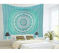 Popular Handicrafts Arazzo da appendere al muro, in tessuto ombré, motivo mandala, bohémien, hippie, intricato, indiano, copriletto, 230 x 270 cm, verde