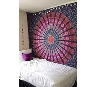 Popular Handicrafts Arazzo da appendere alla parete, motivo mandala, bohémien, hippy, psichedelico, indiano, copriletto, 215 x 230 cm, rosso e giallo