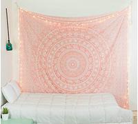 Popular Handicrafts Arazzo da appendere alla parete per camera da letto, stile hippy, mandala, bohémien, con motivo floreale indiano, decorazione per dormitorio, 140 x 210 cm, oro rosa