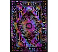 Popular Handicrafts, Arazzo per camera da letto da appendere alla parete, con sole ardente e luna, da meditazione, copriletto in stile hippie, bohémien, psichedelico, indiano, 76 x 101 cm, colore: blu