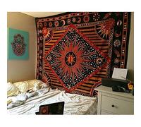 Popular Handicrafts, Arazzo per camera da letto da appendere alla parete, con sole ardente e luna, da meditazione, copriletto in stile hippie, bohémien, psichedelico, indiano, 230 x 270 cm, verde