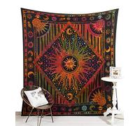 Popular Handicrafts - Arazzo per camera da letto da parete, con sole ardente e luna, da meditazione, copriletto in stile hippie, bohémien, psichedelico, indiano, 215 x 230 cm, rosa