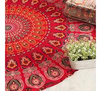 Popular Handicrafts - Arazzo rotondo da appendere al muro, in tessuto ombré, stile hippie, bohémien, hippy, intricato indiano, tovaglia 127 cm, rosso e giallo