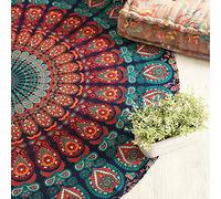 Popular Handicrafts - Arazzo rotondo da appendere al muro, in tessuto ombré stile hippie, bohémien, hippy, intricato indiano, tovaglia 127 cm, verde e nero grigio
