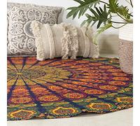 Popular Handicrafts - Arazzo rotondo da appendere alla parete, stile hippie, bohémien, hippy, intricato, indiano, copriletto, 178 cm, blu e giallo