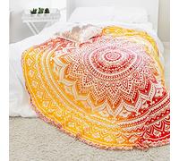 popular Handicrafts Round Roundie yoga Mat Indian mandala Round Roundie Beach throw Tapestry hippy boho gypsy Cotton Table cover Beach Towel Throw, Round yoga Mat 152,4 cm, Cotone, Red fire, 70 Inches