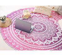 popular Handicrafts Round Roundie yoga Mat Indian mandala Roundie Beach throw Tapestry hippy boho gypsy Cotton Table cover Towel, beach Towel throw, yoga Mat 152,4 cm, Cotone, Pink Purple, 70 Inches
