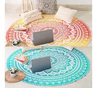 Popular Handicrafts Set di 2 arazzi rotondi da appendere alla parete, in tessuto ombré, stile hippie, bohémien, hippy, intricato, indiano, tovaglia 178 cm, verde e rosso fuoco
